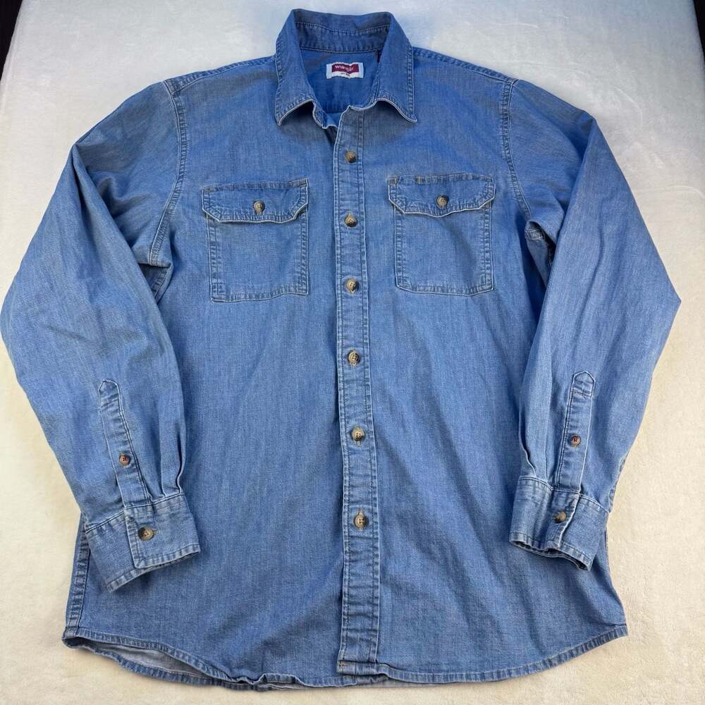 Wrangler Denim Shirt Mens M Long Sleeve Epic Soft Flex For Comfort Button Up
